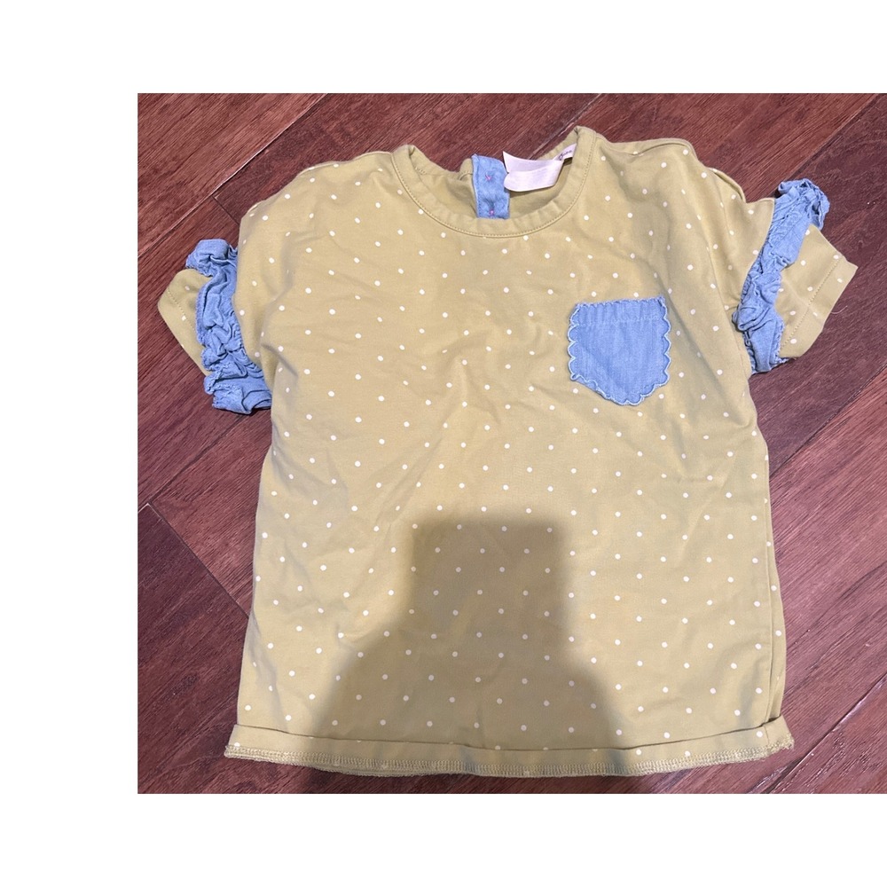 Matilda Jane Girls Light‎ Green Polka Dot Ruffle Sleeve Top Size 6